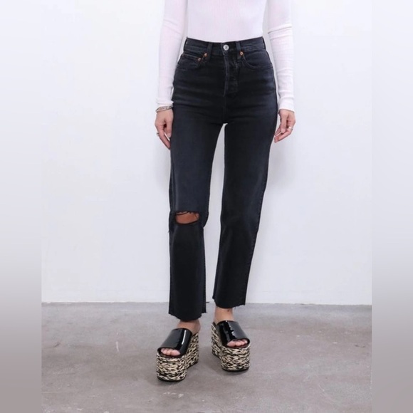 Re/Done Black Frayed Hem Denim, Sz 27 - Picture 2 of 10